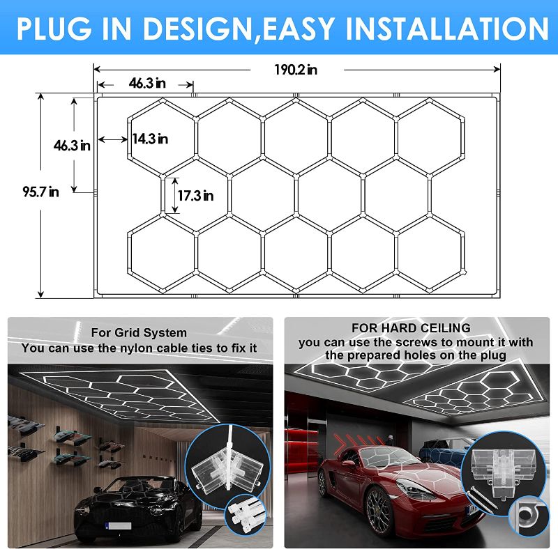 Photo 1 of *NOT TESTED*
Modern Hexagon Garage Light: Higher Brightness 660W 79200 Lumens Hexagon Led Garage Light with Rectangle Frame 6500K for Garage, Basement, Warehouse, Auto Beauty Shop, Car Detailing Shop etc.
