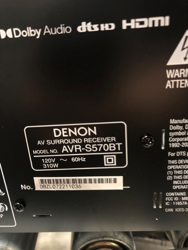 Photo 5 of *UNABLE TO TEST*
Denon AVR-S570BT (2022 Model) 5.2 Channel AV Receiver - 8K Ultra HD Audio & Video, Enhanced Gaming Experience, Wireless Streaming via Built-in Bluetooth...
