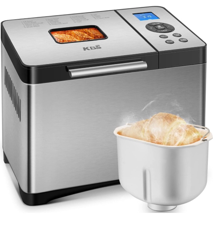 Photo 1 of ***PREVIOULSY OPENED****  KBS Aotomatic 19 in 1 Bread Machine, 2LB Bread Maker with Fully Stainless, Dough Maker, 3 Crust Colors & 3 Loaf Sizes, 15H Timer and 1H Keep Warm Setting, Recipes and Oven Mitt