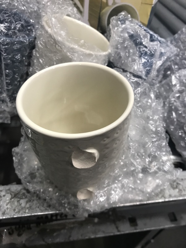 Photo 3 of ****ONE CUP HAS BROKEN HANDLE****   Home Basics 7 Piece Diamond Mug Set 6 11 oz Mugs and Mug Stand in Navy, Gray and White Fun and Stylish Decorative Display For your Kitchen