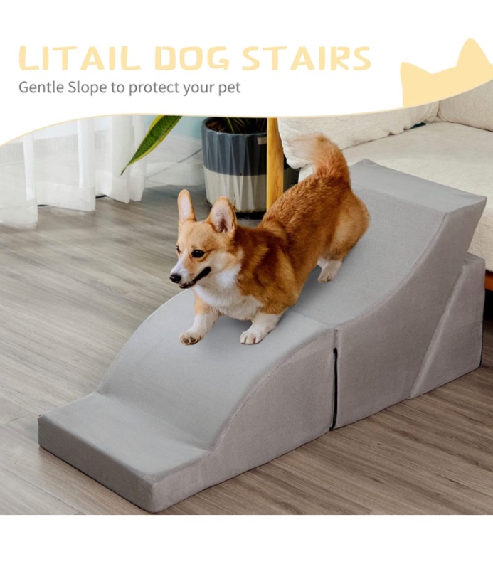 Photo 1 of ***PREVIOUSLY USED***  LitaiL Foam Dog Stairs, Foam Multifunctional Pet Stairs for Couch, Sofa, and High Bed, Anti-Slip Foldable Dog Steps/Ramp for Small Dogs, Old Pets,High Density Pet Stairs/Ladder
