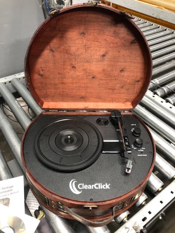 Photo 3 of ****MISSING POWER CORD, UNABLE TO TEST****  ClearClick Vintage Suitcase Turntable with Bluetooth & USB - Classic Wooden Retro Style