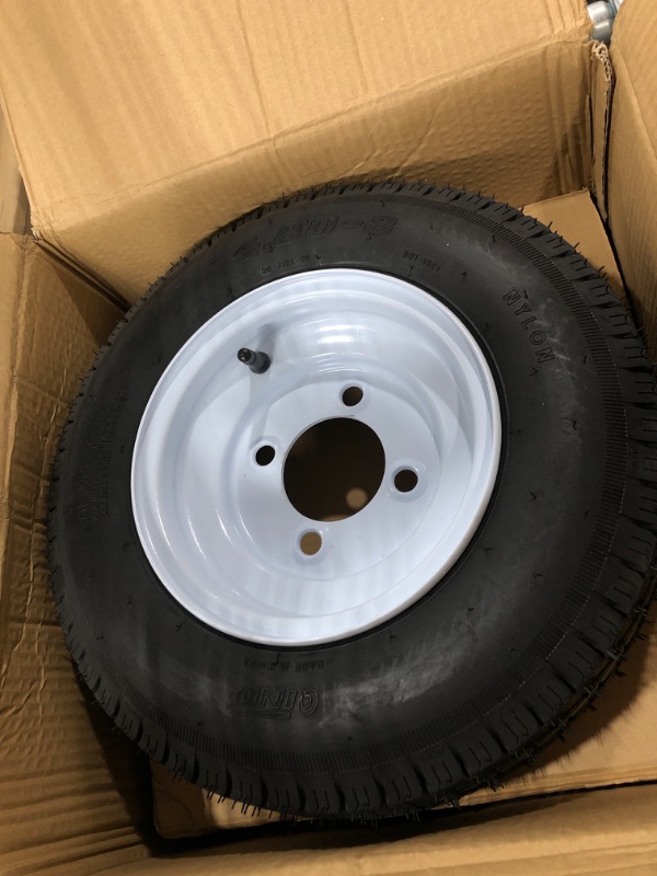 Photo 2 of 4.80-8 Trailer Tires On Rims 4.8-8 480-8 4.80 X 8 with 8" Rims, 4 Lug on 4", Load Range C, 6PR Wheel White Spoke, Set of 2 4.80x8 Trailer Tire