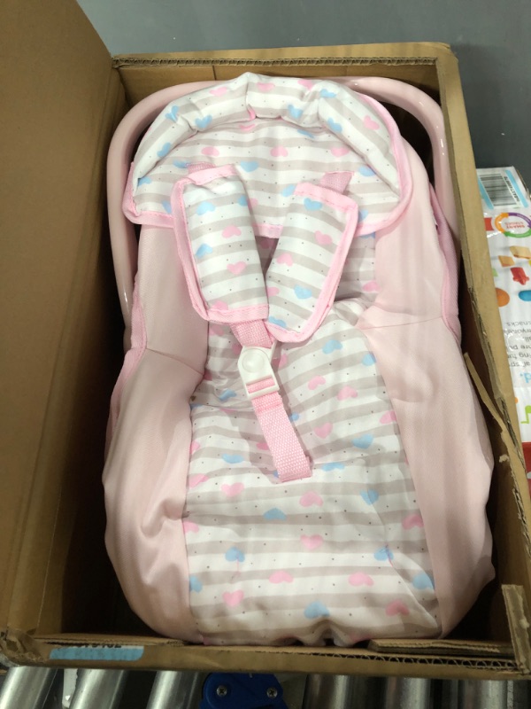 Photo 2 of Adora Baby Doll Car Seat - Pink Car Seat Carrier, Fits Dolls Up to 20 inches, Stripe Hearts Design, Multicolor Classic Pastel Pink and Blue