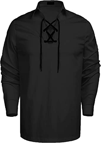 Photo 1 of COOFANDY Mens Scottish Jacobite Ghillie Kilt Shirts Medieval Renaissance Pirate Costume Long Sleeve Lace Up Henley Shirt(Medium)
