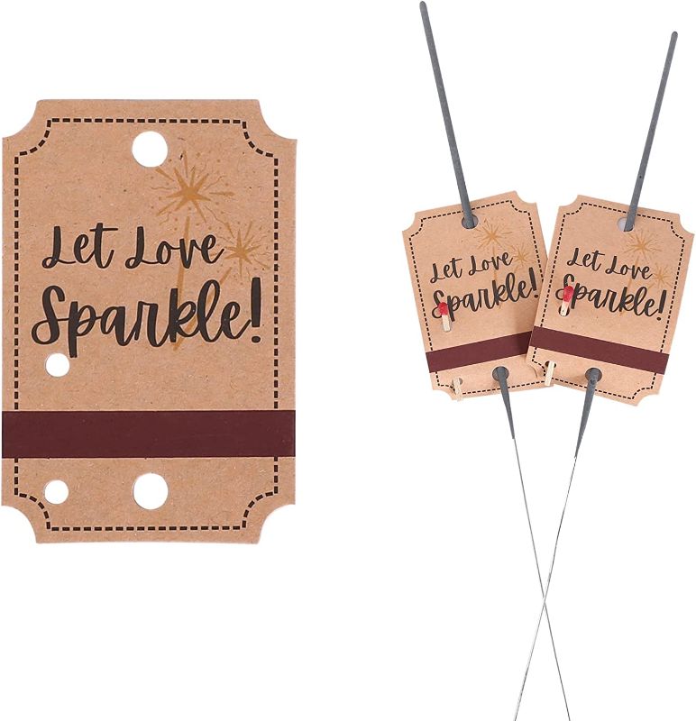 Photo 1 of 100PCS Kraft Wedding Sparkler Tags, “Let Love Sparkle” Rustic Sparkler Sleeves with Match Striker Strips for Weddings Send-Off, Anniversary, Parties, Graduation, Birthday, Engagement Event
