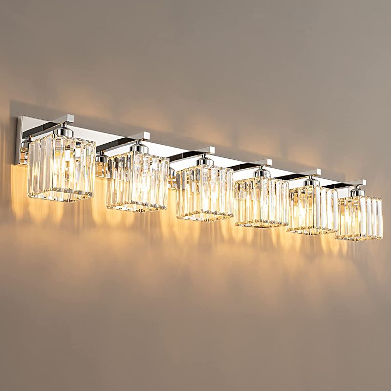 Photo 1 of *Factory Packaged* ZHLWIN Modern Chrome Crystal Bathroom Vanity Light 6-Lights Modern Bathroom Wall Light Chrome Bathroom Vanity Light Fixtures
