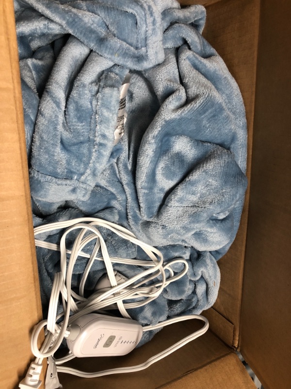 Photo 3 of *Used/Remote Powers On* HomeMate Electric Heated Blanket Dual Controller King Size 100"x 90" Blue,5 Heating Levels Fast Heating,10 Hours Auto Off, Heat Blanket Over-Heated Protection Double Soft Flannel,ETL Certified