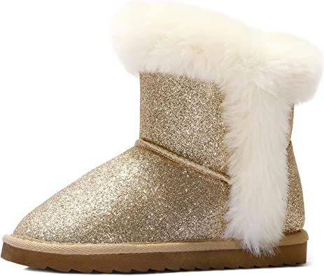 Photo 1 of K KomForme Girls Snow Boots Warm Fur Lined Glitter Strap Winter Shoes Lightweight with Hook-and-loop(Toddler/Little Kids/Big Kids)