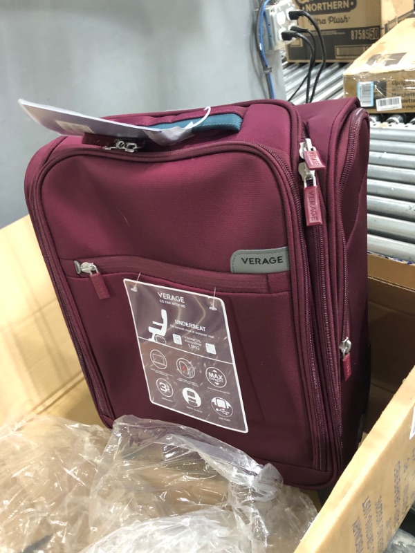 Photo 2 of VERAGE Carry On Underseat Luggage with Wheels & USB Port, Wheeled Spinner Bag Carry-on Luggages for Airlines, Lightweight Suitcase Men Women, Pilots and Crew (16-Inch ) 2-Wheel Underseat Grape red