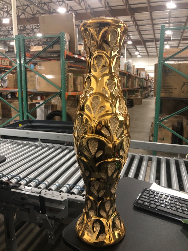 Photo 2 of 24" Tall Gold Vase Home Décor Ceramic Floor Vase Table Centerpiece Flower Vase Creative Contemporary Ornament Ideal Gift for Wedding Housewarming Bridal Shower Flower Arrangement Gold 24 Inch