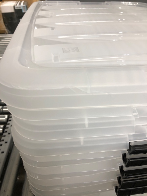 Photo 3 of ** INCOMPLETE***IRIS USA 53 Qt. Plastic Storage Bin Tote Organizing Container with Durable Lid and Secure Latching Buckles, Stackable and Nestable, 6 Pack, clear with Black Buckle f) 53 Qt. - 6 Pack