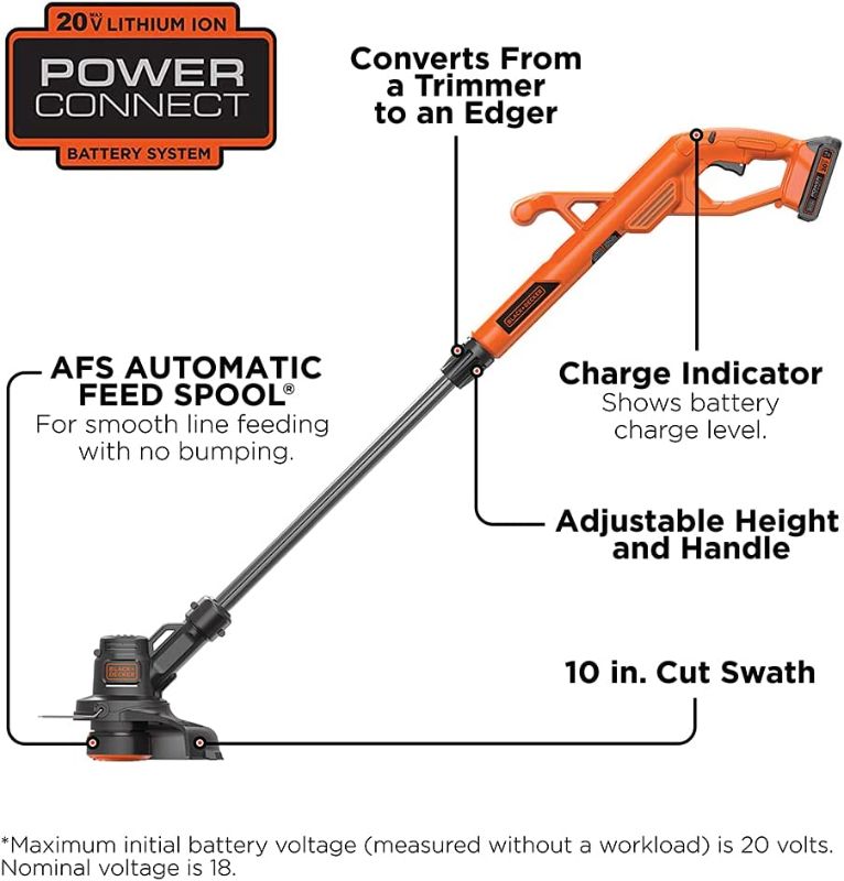 Photo 1 of *** tested - powers on *** BLACK+DECKER 20V MAX String Trimmer/Edger 