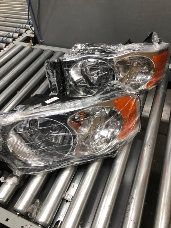 Photo 2 of AUTOSAVER88 Headlight Assembly Compatible with 2002-2005 Dodge Ram Pickup Truck OE Style Replacement Headlamps Chrome Housing with Amber Reflector Clear Lens A Chrome Housing Amber Reflector Clear Lens OE Replacement