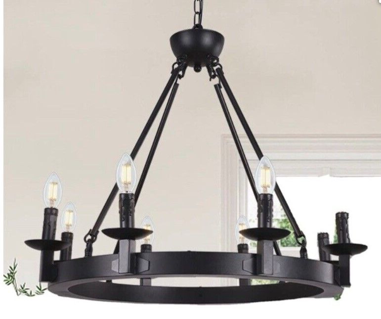 Photo 1 of Wellmet WWG-WP8 Light Rustic Wagon Wheel Farmhouse Chandeliers for Dining Room
