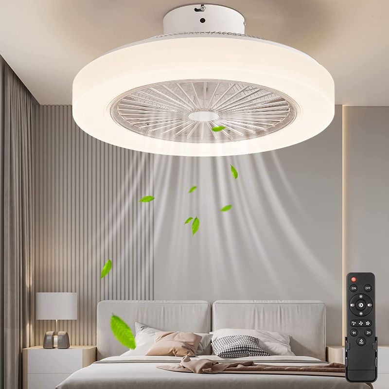 Photo 1 of Ceiling Fan With Lights Remote Control,19in Modern Ceiling Fan with Lights, 72W Low Profile Ceiling Fan,3Color3Speeds Enclosed Ceiling Fan with Lights,1/2 timing Bladeless Ceiling Fan for kids bedroom
