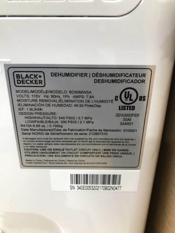 Photo 7 of BLACK+DECKER 4500 Sq. Ft. Dehumidifier for Large Spaces and Basements, Energy Star Certified, BD50MWSA