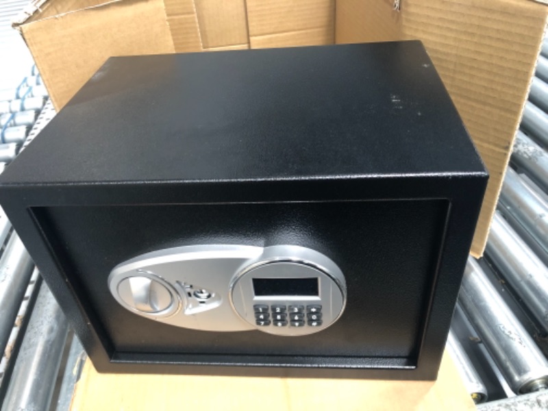 Photo 2 of **DOES NOT HAVE KEYS**Used / locked Amazon Basics Steel Security Safe and Lock Box with Electronic Keypad - Secure Cash, Jewelry, ID Documents - 0.5 Cubic Feet, 13.8 x 9.8 x 9.8 Inches 0.5 Cubic Feet Keypad Lock