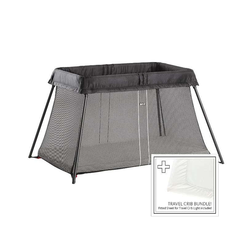 Photo 1 of BabyBjorn Travel Crib Light Black and Fitted Sheet Bundle Pack