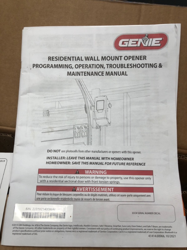 Photo 1 of *NONFUNCTIONAL* Genie 6072H-O Residential Wall Mounted Garage Door Opener, Black Standard Opener