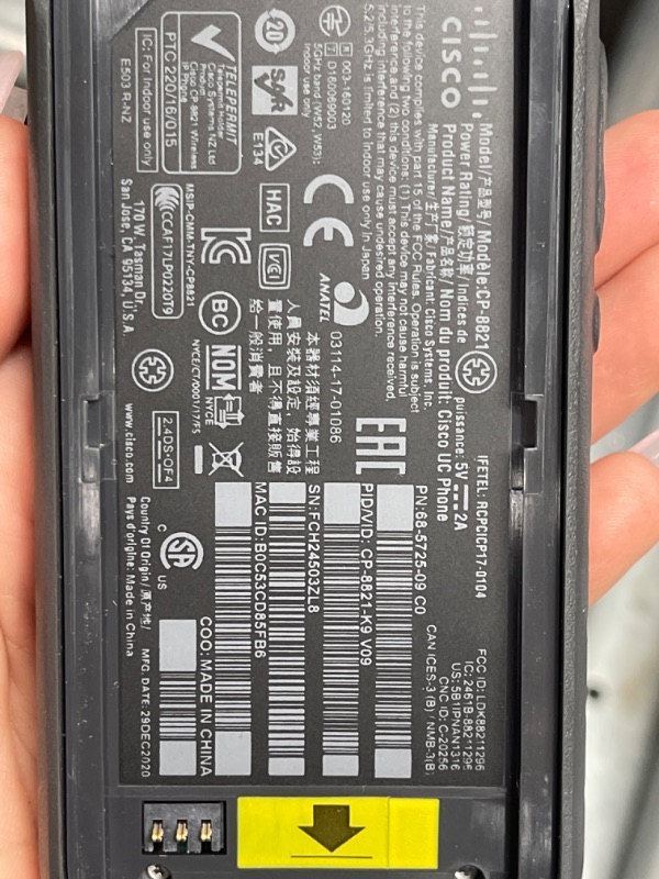 Photo 4 of CISCO CP-8821 Wireless IP Phone Handset CP-8821-K9 Battery and Power Supply Not Included
