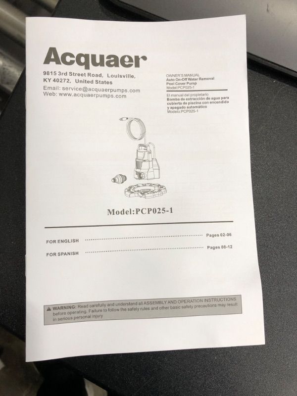 Photo 4 of (PARTS ONLY)ACQUAER 1/4 HP AUTOMATIC SWIMMING POOL COVER PUMP, 115 V SUBMERSIBLE PUMP WITH 3/4” CHECK VALVE ADAPTER & 25FT POWER CORD, 2250 GPH WATER REMOVAL FOR POOL, HOT TUBS, ROOFTOPS, WATER BEDS AND MORE
