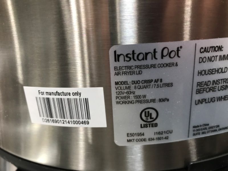 Photo 7 of (PARTS ONLY)Instant Pot 8 qt 11-in-1 Air Fryer Duo Crisp + Electric Pressure Cooker