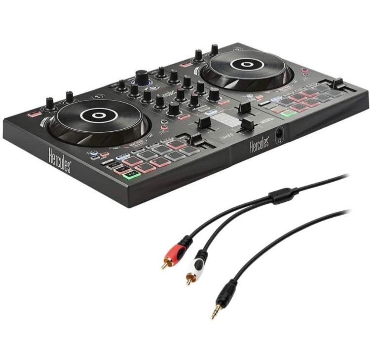 Photo 1 of Hercules DJ 2 Control Inpulse 300, Black with 8" Stereo Mini to Dual RCA Y-Cable 