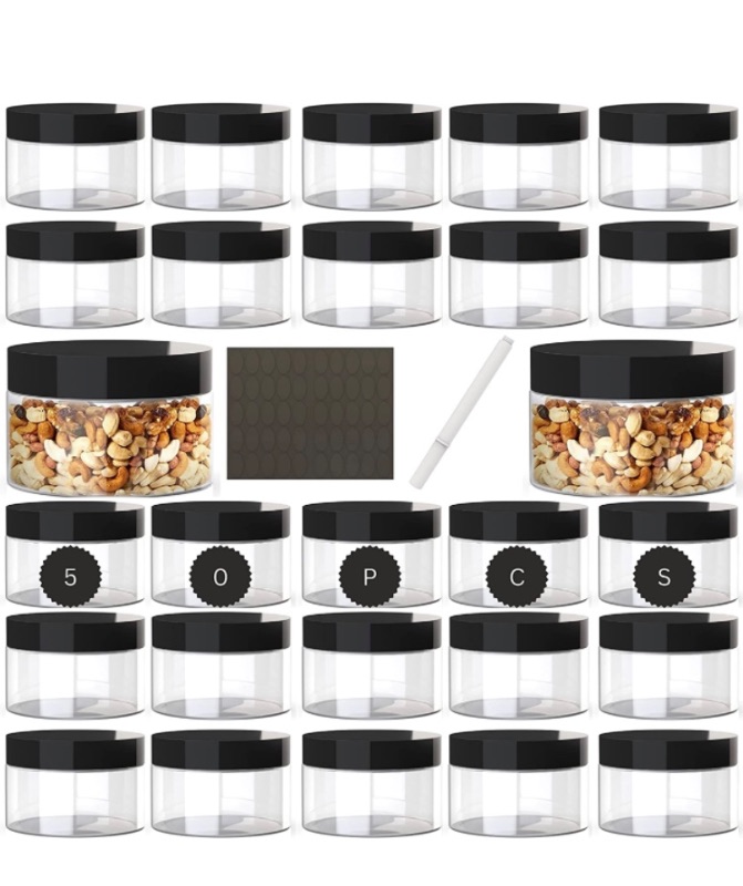 Photo 1 of 4oz Plastic Containers with Lids 50 Pack BPA Free, Bulk Clear Empty Refillable Round Sugar Scrub small 4 Oz Plastic Jars with Lids for Cosmetics, Lotions, Body Butters, Liquid Slime & Beauty Products