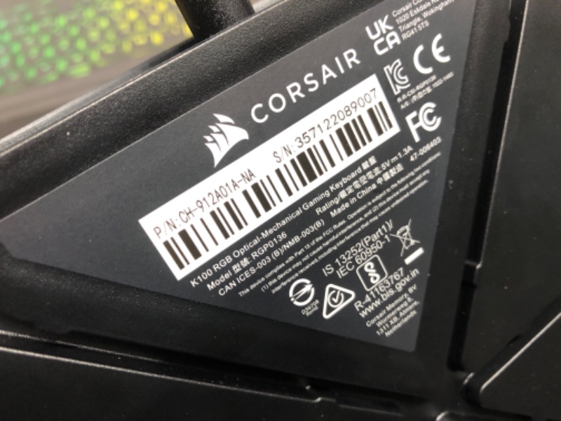 Photo 3 of Corsair K100 RGB Optical-Mechanical Gaming Keyboard - Corsair OPX RGB Optical-Mechanical Keyswitches - AXON Hyper-Processing Technology for 4X Faster Throughput - 44-Zone RGB LightEdge Optical Gaming Keyboard