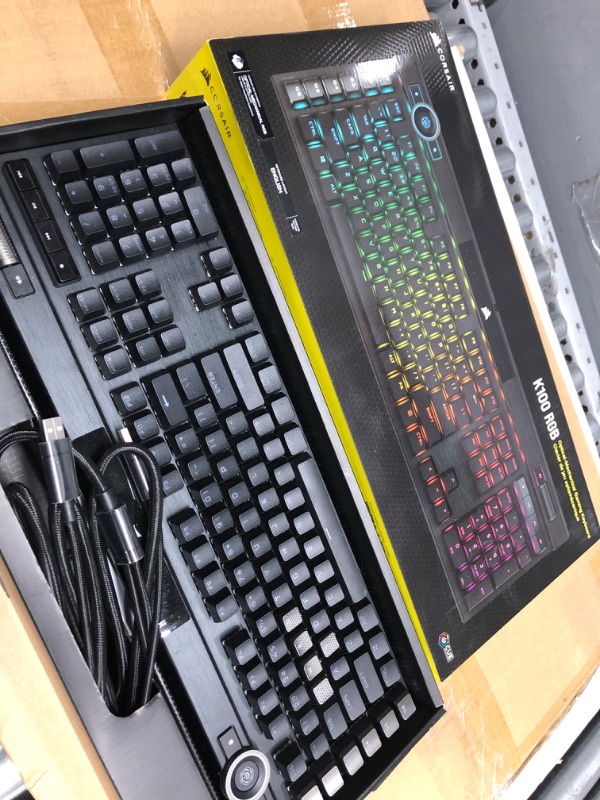 Photo 2 of Corsair K100 RGB Optical-Mechanical Gaming Keyboard - Corsair OPX RGB Optical-Mechanical Keyswitches - AXON Hyper-Processing Technology for 4X Faster Throughput - 44-Zone RGB LightEdge Optical Gaming Keyboard