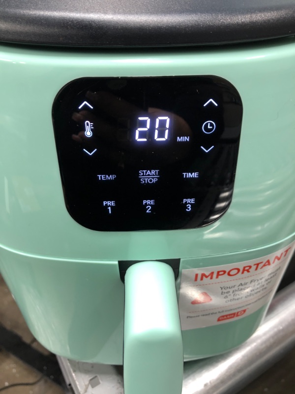 Photo 2 of *** POWERS ON *** DASH Tasti-Crisp™ Digital Air Fryer, 2.6 Quart - Aqua & DMW001AQ Mini Maker for Individual Waffles, Hash Browns, Keto Chaffles with Easy to Clean, Non-Stick Surfaces, 4 Inch, Aqua