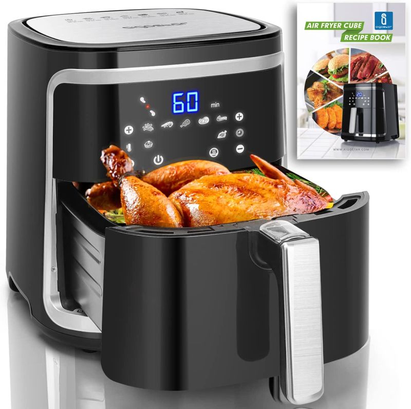 Photo 1 of 7.4 QT Air Fryer(Recipes), 9 in 1 Aigostar Air Fryer Oilless Oven with 8 Presets + Manual Mode, , LED Touchscreen, Removable Nonstick Basket & Drawer Dishwasher Safe Square Design Basket.
