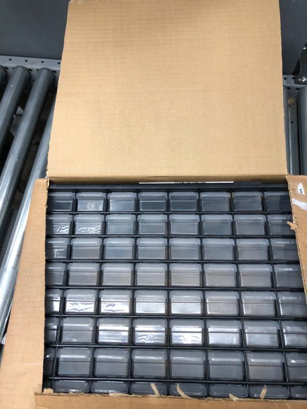 Photo 1 of Akro-Mils 10164 64 Drawer Plastic Parts Storage Hardware and Craft Cabinet, Black & 24 Cabinet 10724, Plastic Parts Storage Hardware and Craft Cabinet, (20-Inch W x 6-Inch D x 16-Inch H), Black 64 Drawer Cabinet + Cabinet, Black Black