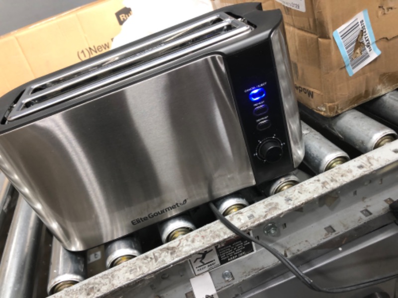 Photo 1 of Elite Gourmet ECT-3100 Long Slot 4 Slice Toaster, Reheat, 6 Toast Settings, Defrost, Cancel Functions, Built-in Warming Rack, Extra Wide Slots for Bagels & Waffles, Stainless Steel & Black 4 Slice Stainless Steel and Black