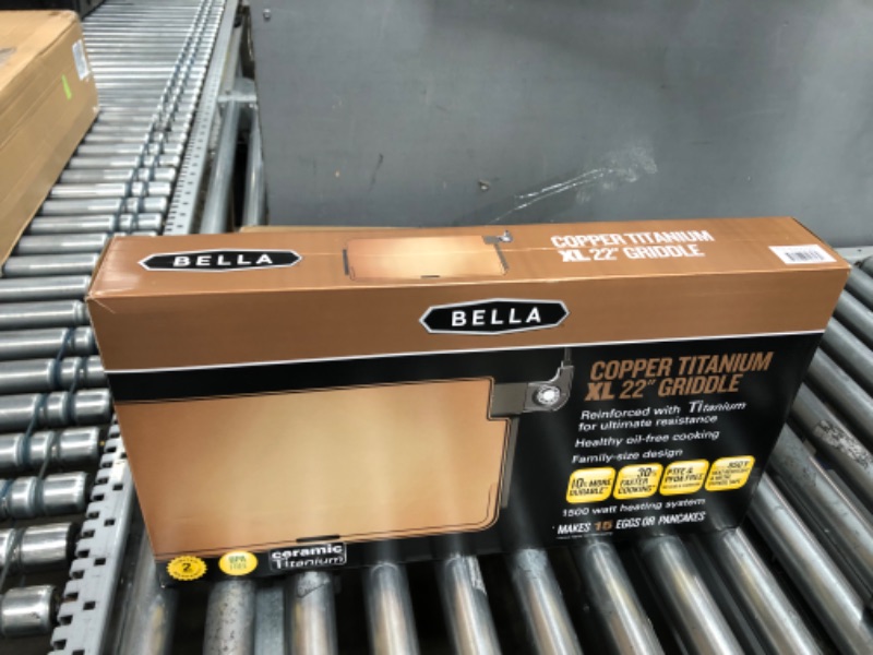 Photo 7 of BELLA XL Electric Ceramic Titanium Griddle, Make 15 Eggs At Once, Healthy-Eco Non-stick Coating, Hassle-Free Clean Up, Large Submersible Cooking Surface, 12" x 22", Copper/Black
