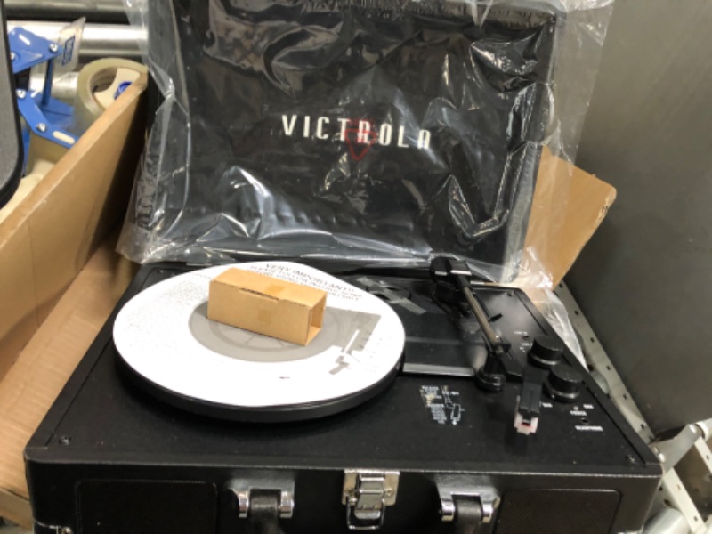 Photo 9 of Victrola Vintage 3-Speed Bluetooth Portable Suitcase Record Player with Built-in Speakers | Upgraded Turntable Audio Sound| Includes Extra Stylus | Black, Model Number: VSC-550BT-BK, 1SFA