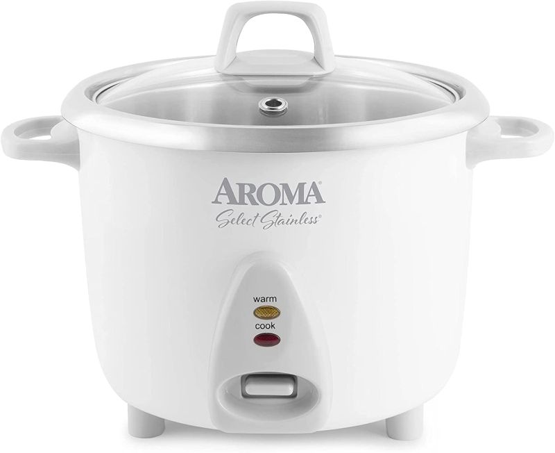 Photo 1 of Simply 14-Cup Stainless Steel White Rice Cooker with Measuring Cup and Serving Spatula