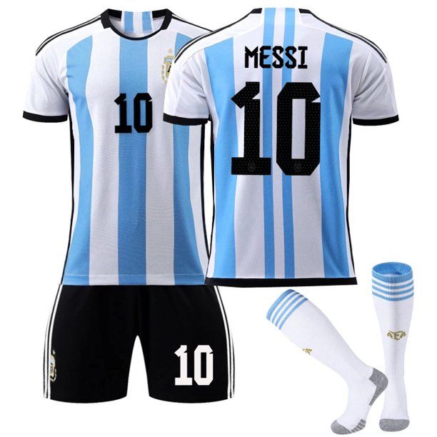 Photo 1 of Necm 2021 Argentina #10 Leo Messi Copa-American Home Kids Football Soccer Jersey/Shorts/Socks Kit Youth Sizes