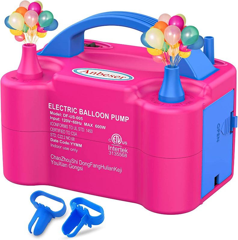 Photo 1 of Anbeser Electric Air Balloon Pump, Portable Dual Nozzle Electric Balloon Blower Air Pump Balloons Inflator with Tying Tool for Decoration, Party, Sport,Gifts 