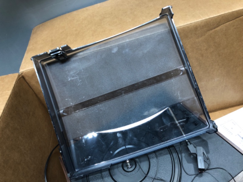 Photo 1 of *Record Player Did Not Power On-Parts Only* MUSITREND 10 in 1 Record Player with External Speakers,3 Speed Bluetooth Turntable Vinyl Player with CD/Cassette Play,AM/FM Radio, USB/SD Encoding,Aux-in/RCA Line Out Silver