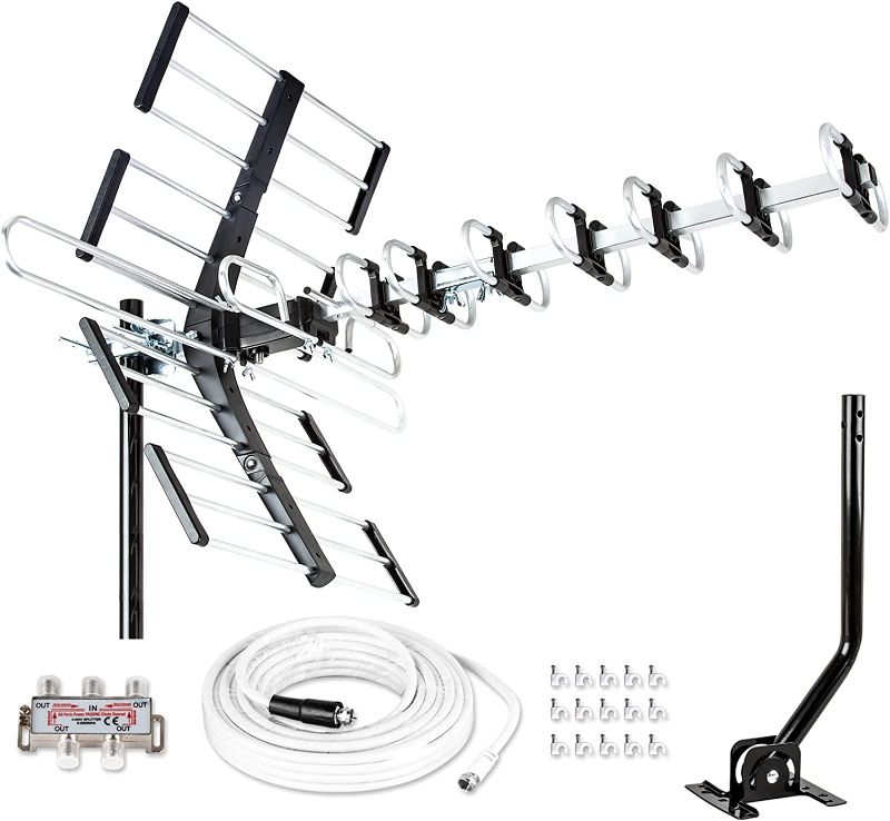 Photo 1 of **SEE NOTES**
[Newest 2020] Five Star Outdoor Digital Amplified HDTV Antenna - up to 200-Mile-Long Range, Directional 360 Degree Rotation 4K 1080P FM Radio, Supports 5 TVs Plus Installation Kit and Mounting Pole
