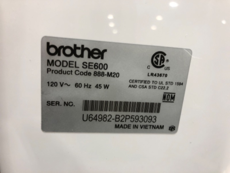 Photo 3 of Brother SE600 Sewing and Embroidery Machine, 80 Designs, 103 Built-In Stitches, Computerized, 4" x 4" Hoop Area, 3.2" LCD Touchscreen Display, 7 Included Feet