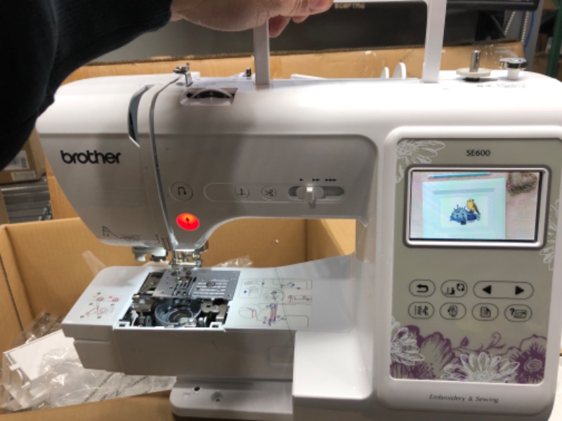 Photo 2 of Brother SE600 Sewing and Embroidery Machine, 80 Designs, 103 Built-In Stitches, Computerized, 4" x 4" Hoop Area, 3.2" LCD Touchscreen Display, 7 Included Feet