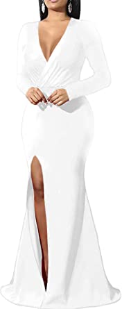 Photo 1 of Formal Maxi Dress for Women Sexy Deep V Neck Wrap Side Split Bodycon Cocktail Party Long Floor Length Dress
size S 