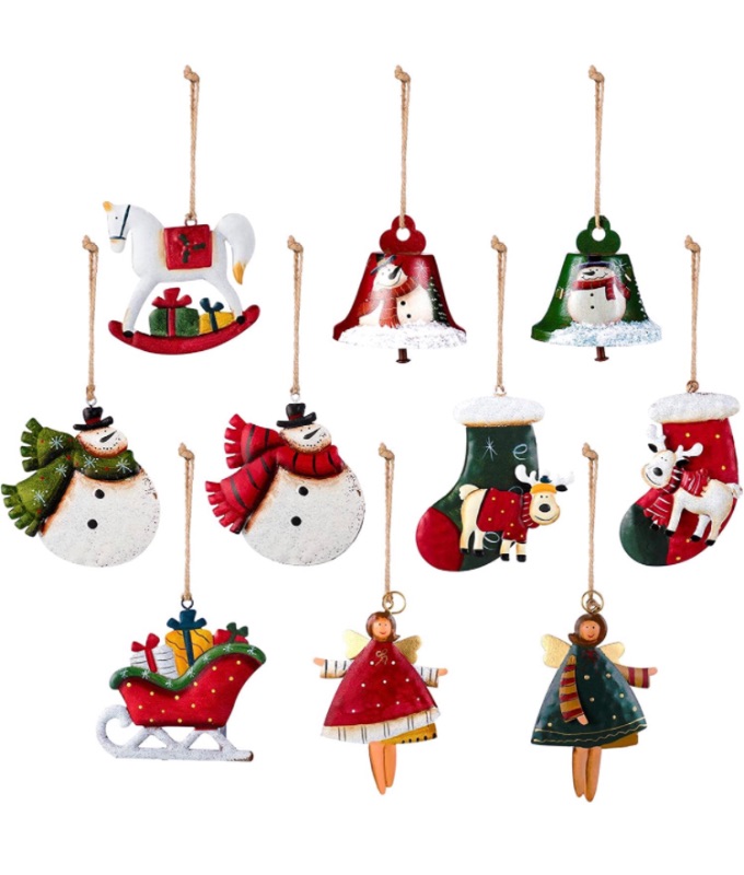 Photo 1 of 10 Pieces Dancing Angels Tin Christmas Tree Ornaments Hanging Christmas Decorations Metal Angels Decorations Hanging Ornament Tin Tin Santa Snowman Decorations for Home, Party