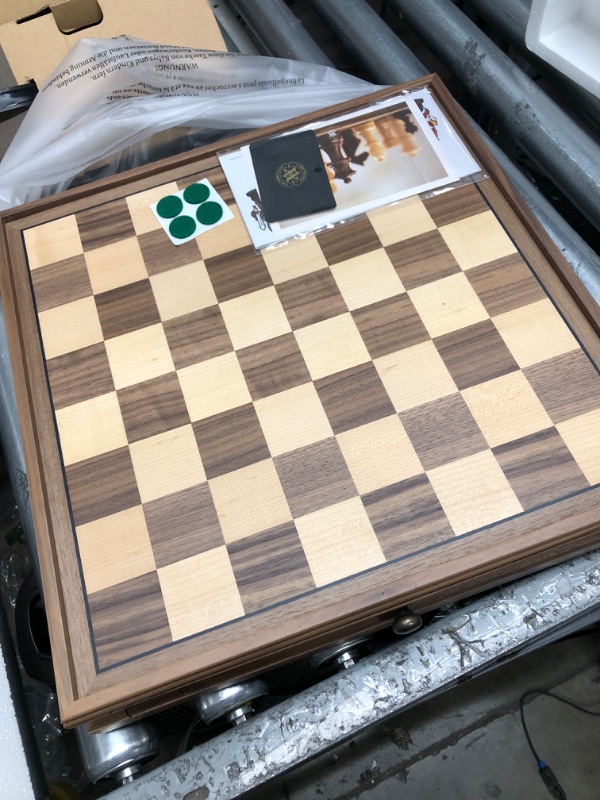 Photo 2 of A&A 16 inch Deluxe 3 in 1 Wooden Backgammon Set-Chess Set with Checkers/ 3.0 inch King Height Staunton Chess Pieces / Walnut Box W/Cherry Wood & Maple Inlay / 2 Extra Queen /Classic Board Games 3 in 1 CHESS /CHECKERS / BACKGAMMON