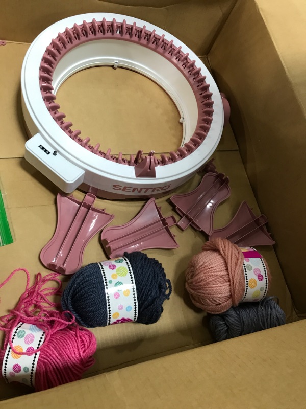 Photo 2 of 48 Needles Knitting Machines with Row Counter, Smart Weaving Loom Knitting Round Loom for Adults/Kids, Knitting Board Rotating Double Knit Loom Machine Kits Pink White 48 Needles