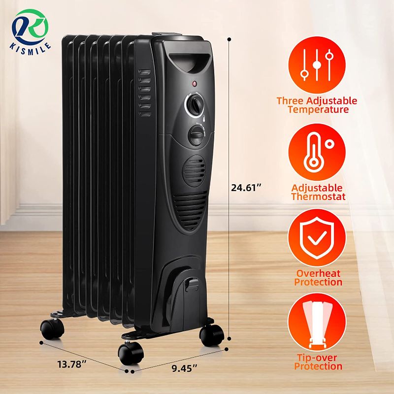 Photo 1 of Kismile 1500W Oil Filled Radiator Heater, Portable Electric Heater with 3 Heat Settings, Adjustable Thermostat, Overheat & Tip-Over Protection, Oil Heaters for indoor use 
WHITE COLOR