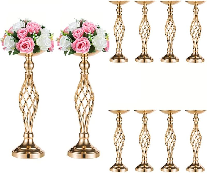 Photo 4 of 10Pcs Metal Flower Vase, Wedding/ Party Flowers Centerpieces for Table, Tall Candle Holder for Pillar Candle (Rose Gold, 20.5inch-52CM)